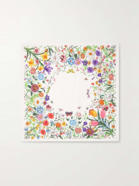 Fly Flora floral-print silk-twill scarf