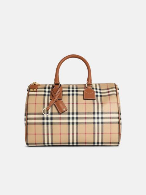 Burberry MEDIUM 'BOWLING CHECK' BAG IN BRIAR BROWN COTTON BLEND