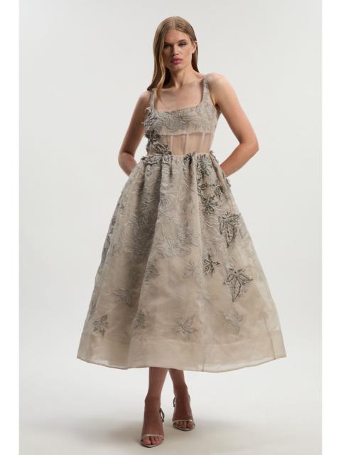 KAREN MILLEN Archive Embroidered Applique Organdie Woven Prom Dress