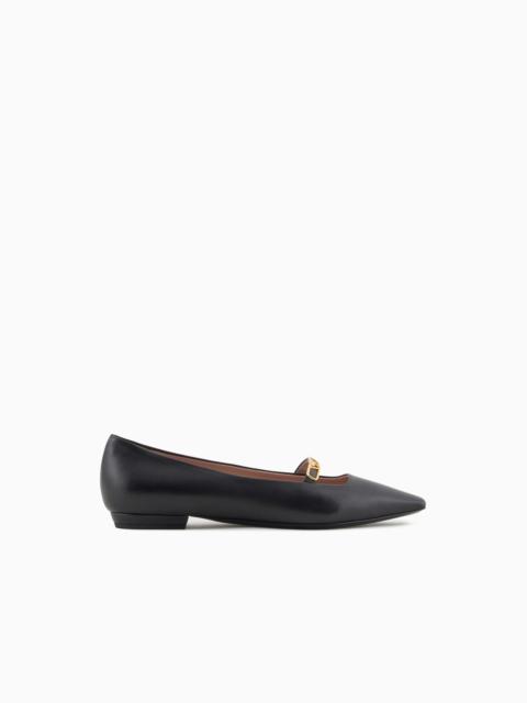 EMPORIO ARMANI Nappa-leather pointed-toe ballerinas with eagle plate