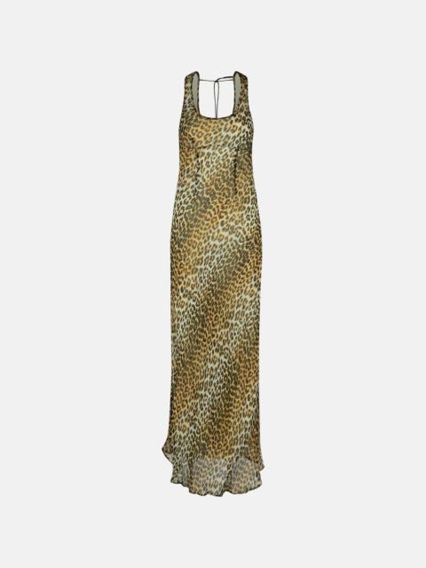 GANNI LEOPARD PRINT VISCOSE LONG DRESS