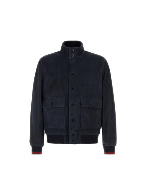 GUCCI GUCCI Navy Blue Suede Jacket New & Authentic (Men's size:L;)