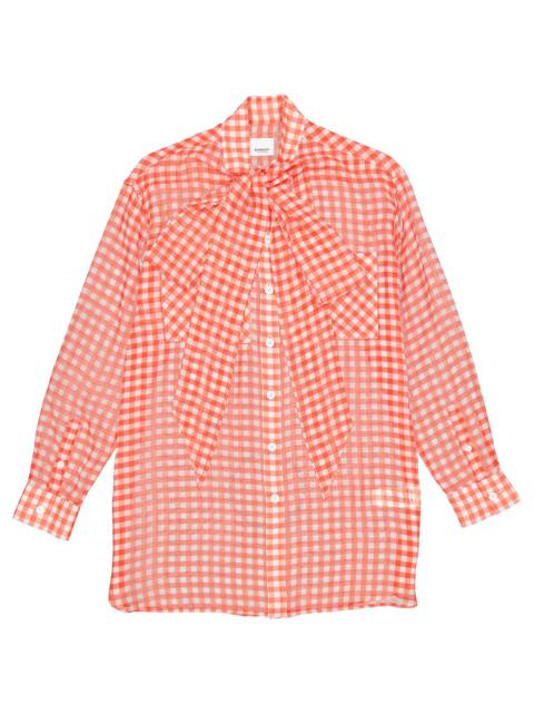 Burberry Burberry Gingham Silk Chiffon Pussy-bow Blouse
