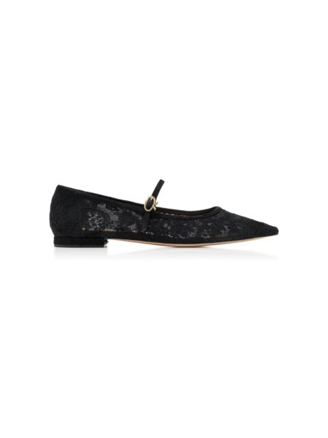 Gianvito Rossi Suede-Trimmed Lace Flats black