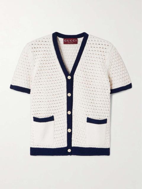 Crocheted cotton-blend cardigan White