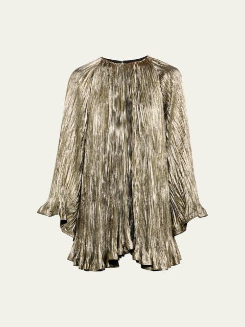 ULLA JOHNSON Claire Pleated Long-Sleeve Mini Dress