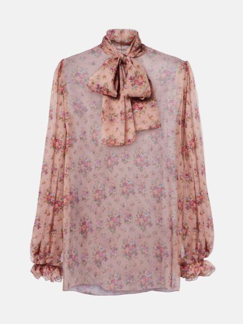 Dolce & Gabbana Floral tie-neck silk blouse