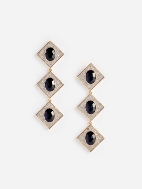 self-portrait Gold Crystal Black Tiered Earrings