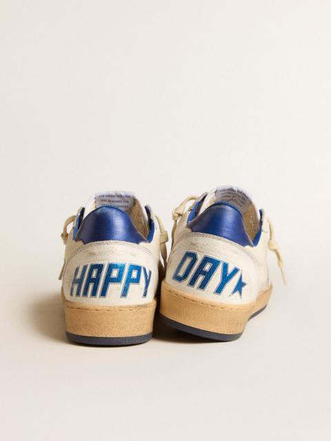 Golden Goose Ball Star Wishes in white nappa leather with a bright blue star and heel tab