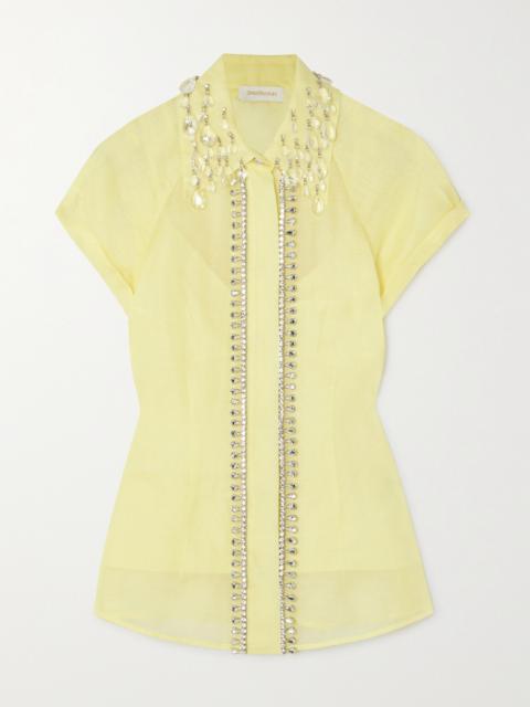 Zimmermann Matchmaker Crystal-embellished Linen And Silk-blend Shirt