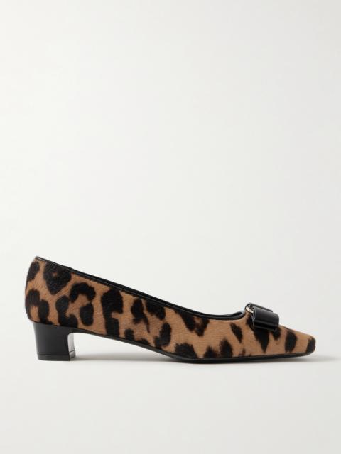 FERRAGAMO Rirri Bow-detailed Leather-trimmed Leopard-print Calf Hair Pumps