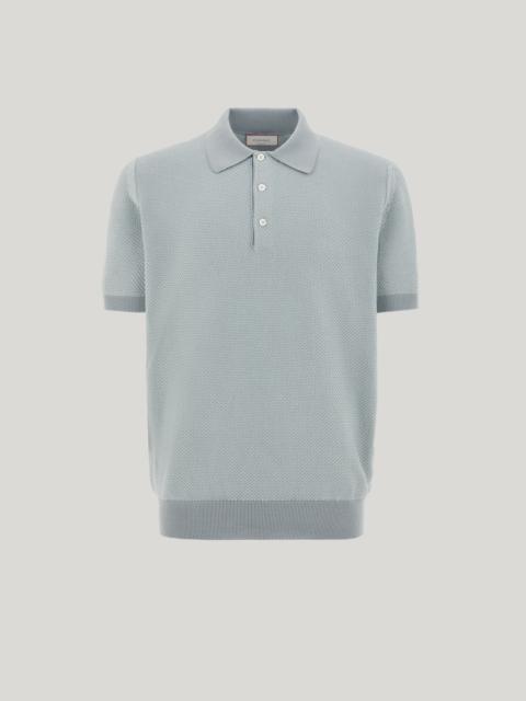 Canali BRIANZA GREEN MICROSTRUCTURED COTTON POLO SHIRT WITH PLAIN-KNIT COLLAR