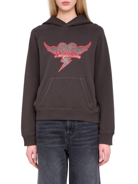 Zadig & Voltaire Zadig & Voltaire Georgy Heart Wings Strass Crystal Embellished Cotton Graphic Hoodie in Carbone at N