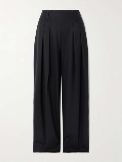Cinch pleated twill wide-leg pants Black