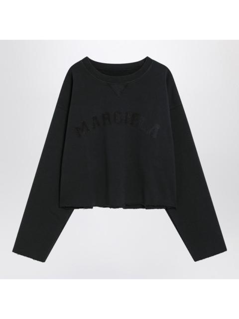 Maison Margiela Maison Margiela Cropped Washed Black Sweatshirt With Logo Women