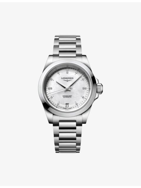 Longines L3.430.4.87.6 Conquest Stainless-Steel And 0.035ct Diamond Automatic Watch