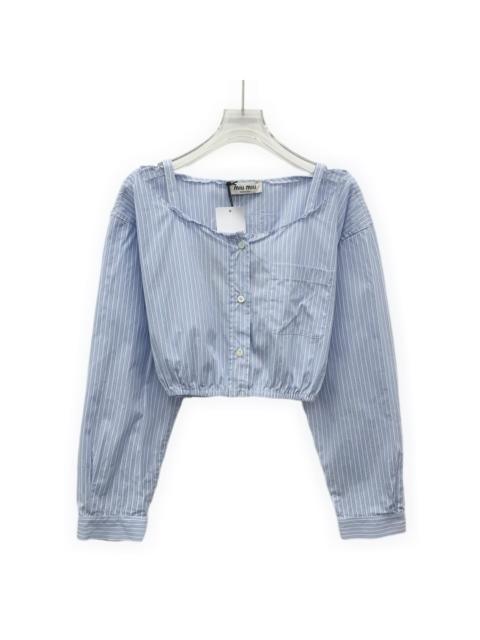 Miu Miu Miu Miu 2022 Light Blue Striped Cotton Single-Breasted Long Sleeve Shirt