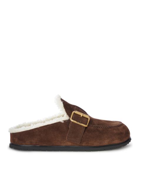 Prada Prada Women Suede And Shearling Mule With Buckle