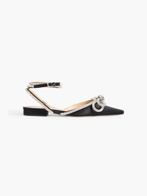 MACH & MACH Crystal-embellished satin point-toe flats