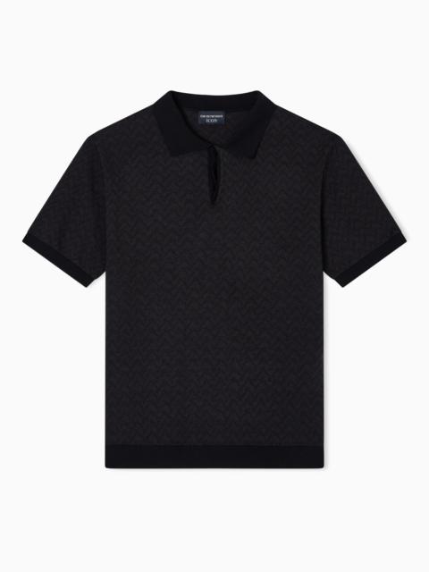 EMPORIO ARMANI ICON POLO-COLLAR JUMPER IN CHEVRON-MOTIF JACQUARD