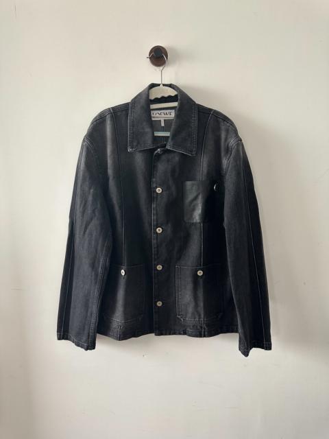 Loewe LOEWE Logo Embossed Leather Trimmed Denim Jacket - Black