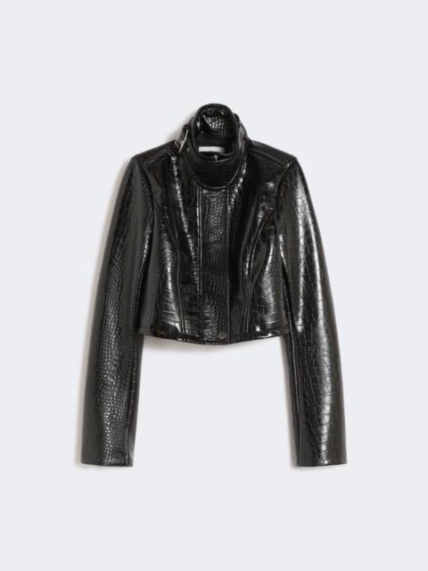 Sportmax Patent leather cropped jacket with alligator print - BLACK