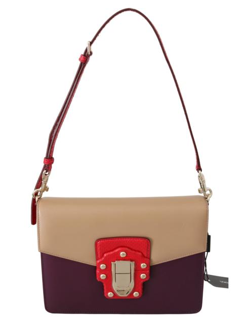 Dolce & Gabbana Purple Beige Red Leather Crossbody Purse Bag