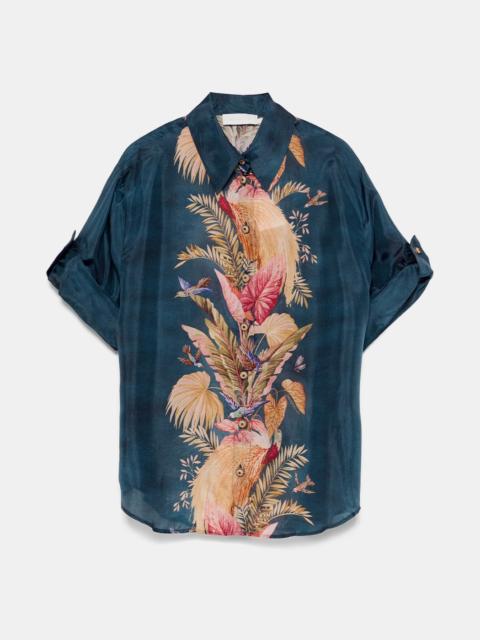 Zimmermann Dark Blue Palm Floral Ascension Relaxed Shirt