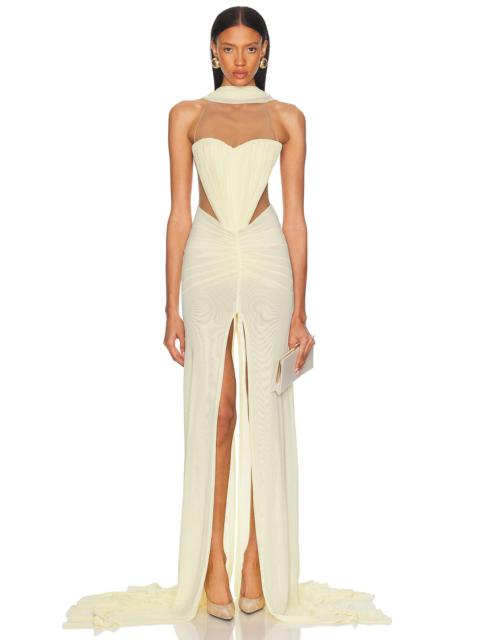David Koma Ruched Scarf Detail Gown