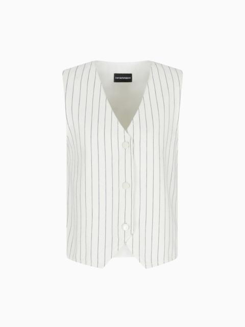 EMPORIO ARMANI SINGLE-BREASTED WAISTCOAT IN GARMENT-DYED STRIPED BULL