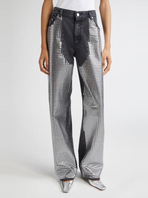 Stella McCartney Stella McCartney Mirror Stud Wide Leg Jeans in Black Denim Wash at Nordstrom