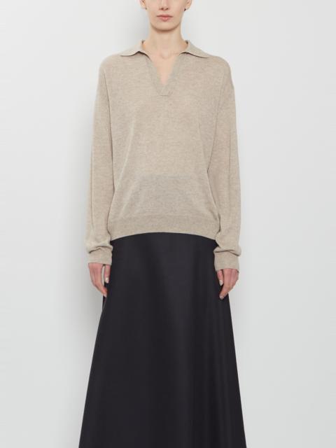 AURALEE Cashmere Silk Knit Skipper Polo — Top Beige
