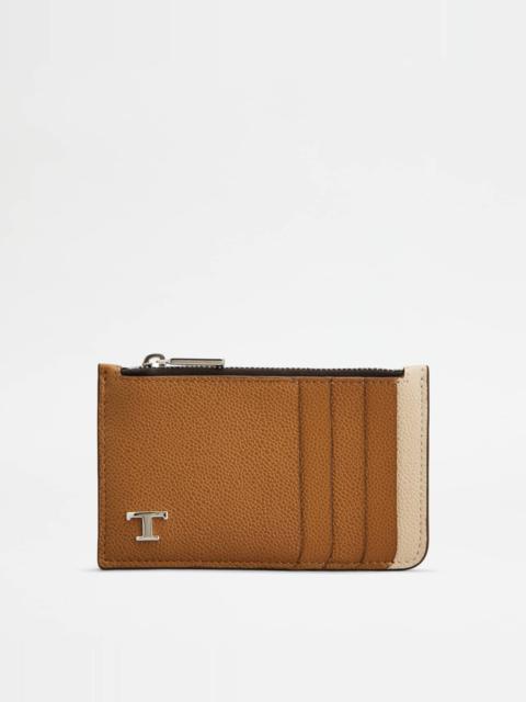 Tod's CARD HOLDER IN LEATHER - BROWN, BEIGE