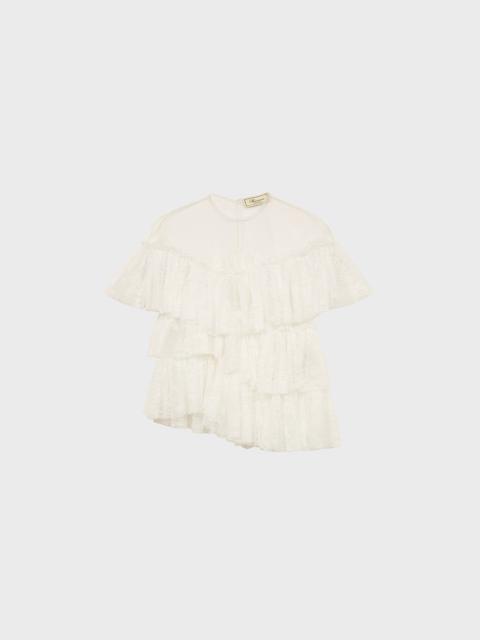 Blumarine TULLE AND LACE BLOUSE WITH RUFFLES