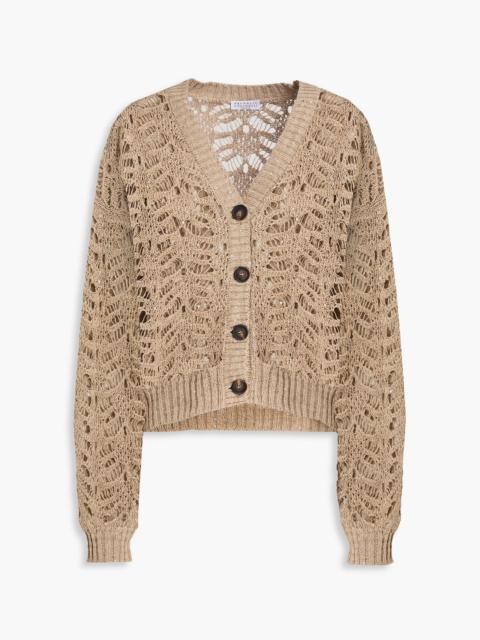 Brunello Cucinelli Sequin-embellished open-knit linen-blend cardigan