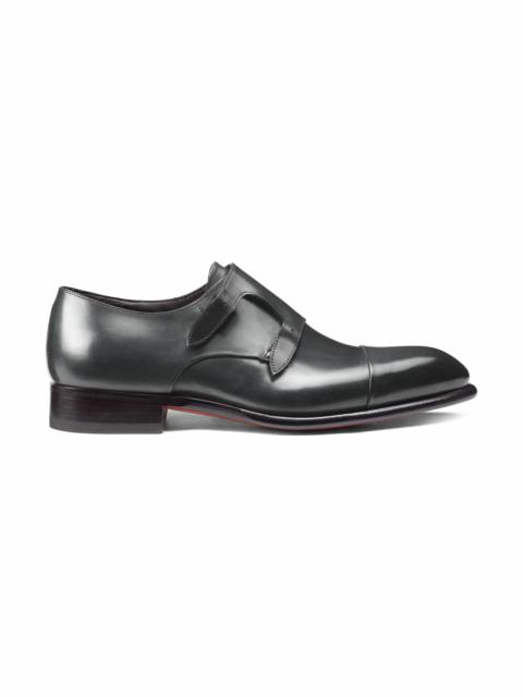 Santoni Men's grey leather double-buckle shoe