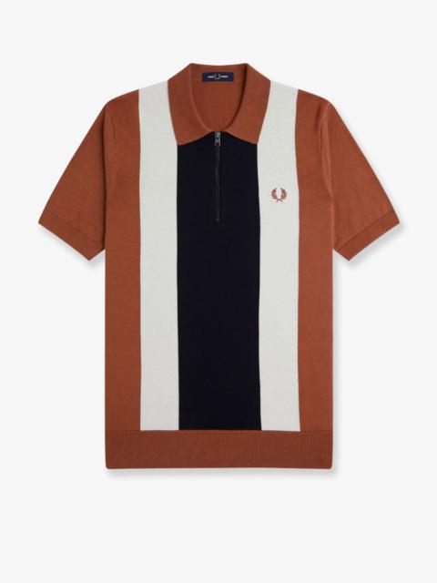Fred Perry Cotton Knit Polo Shirt With Striped Motif