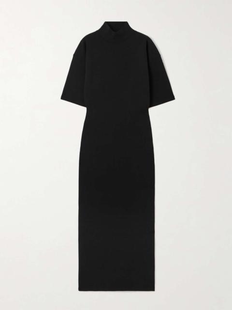 Printed cotton-blend jersey maxi dress Black