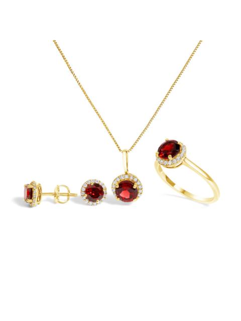 Other Designers Haus of Brilliance 10K Yellow Gold Red Garnet and 3/8 Cttw Diamond Halo Jewelry Set