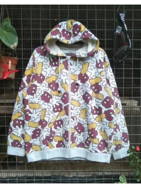 Other Designers Vintage - MICKEY AND MINNEY FULLPRINT HOODIE SHERPA JACKET