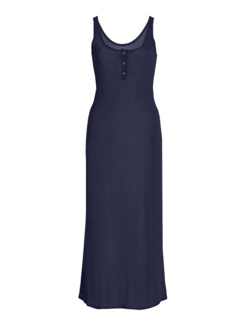 BRANDON MAXWELL The Catherine Knit Midi Henley Dress navy