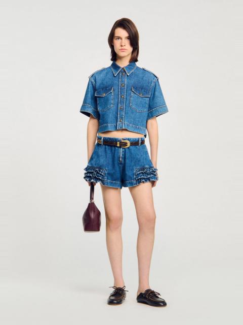 Sandro RUFFLED DENIM SHORTS