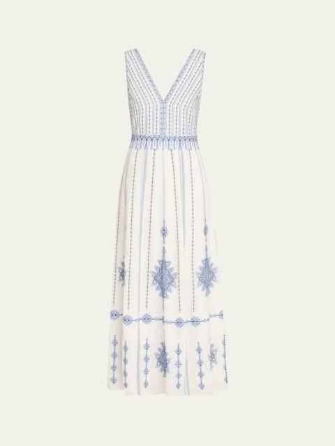 EMPORIO SIRENUSE Nellie Astragal Embroidered Sleeveless Maxi Dress