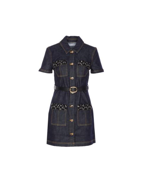 self-portrait Self Portrait Women Indigo Denim Crystal Trim Mini Dress
