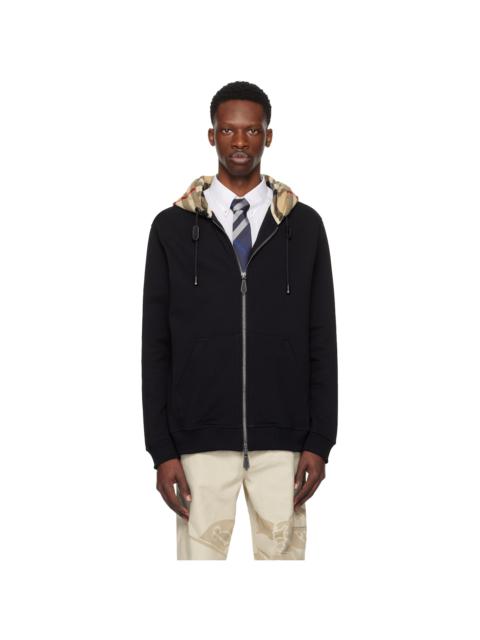 Burberry Black Check Hood Cotton Zip Hoodie