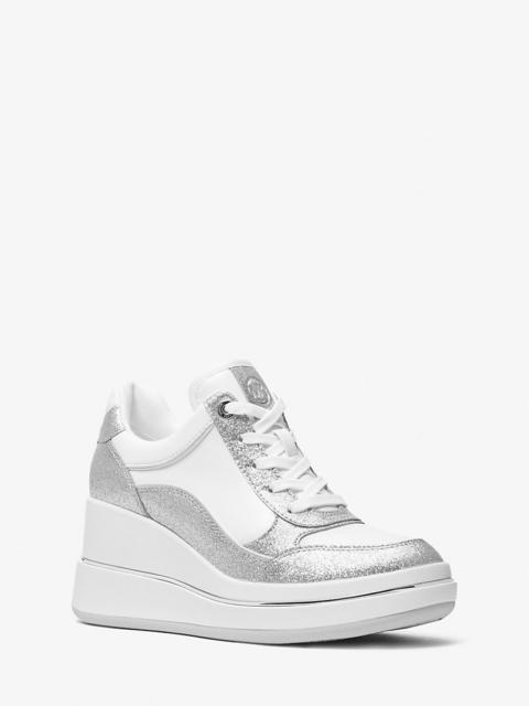 MICHAEL KORS Emmy Glitter Embellished Leather Wedge Trainer