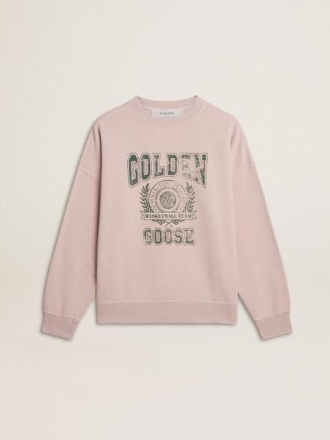 Golden Goose Old rose unisex round neck sweatshirt with green logo print