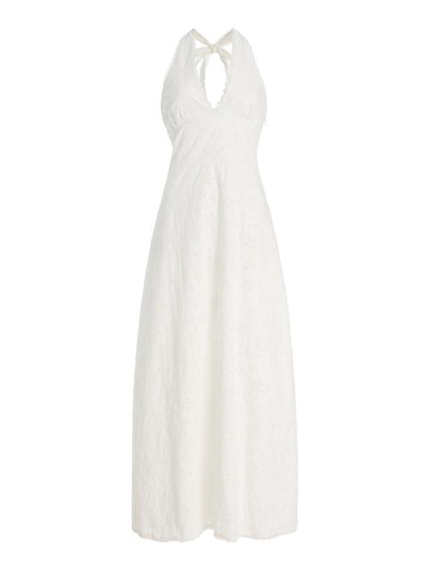 POSSE Salma Eyelet Cotton Maxi Halter Dress white