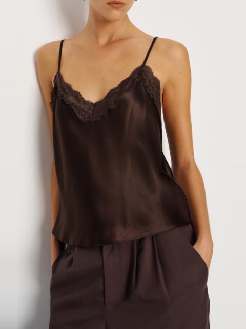 Reformation Reformation Lace Trim Silk Camisole in Black Bean at Nordstrom
