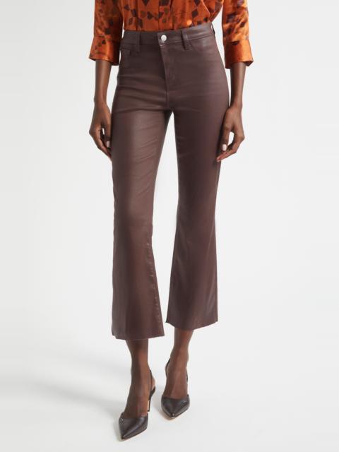 L'AGENCE L'AGENCE Kendra Coated High Waist Crop Flare Jeans in Chocolate Coated at Nordstrom